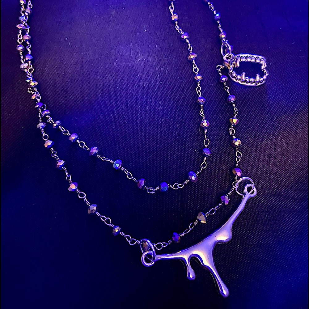 Vampire Rosary Choker Necklace Peacock Bead